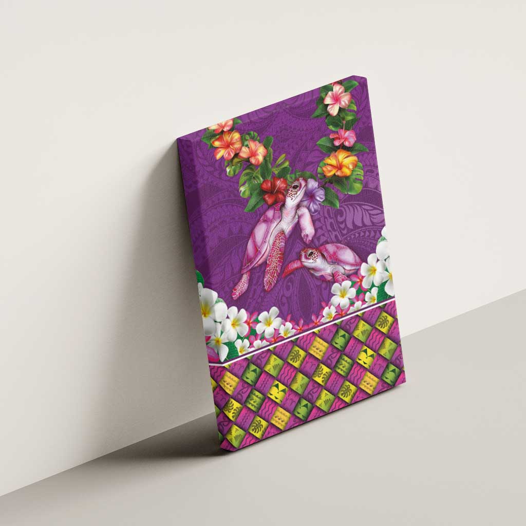 Hawaiian Lei Turtle and Plumeria Canvas Wall Art Polynerian Art Tattoo-Mauve Color