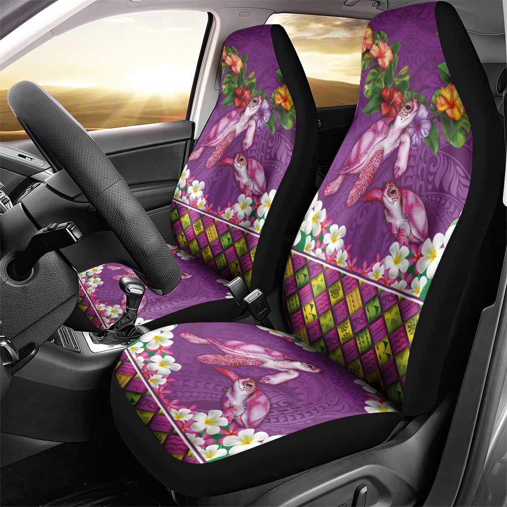 Hawaiian Lei Turtle and Plumeria Car Seat Cover Polynerian Art Tattoo-Mauve Color