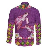 Hawaiian Lei Turtle and Plumeria Family Matching Long Sleeve Bodycon Dress and Hawaiian Shirt Polynerian Art Tattoo-Mauve Color