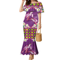 Hawaiian Lei Turtle and Plumeria Family Matching Mermaid Dress and Hawaiian Shirt Polynerian Art Tattoo-Mauve Color