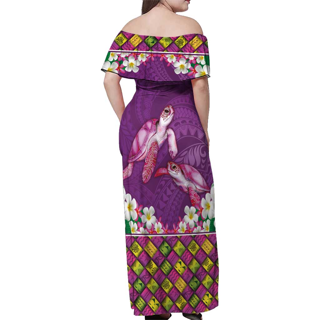 Hawaiian Lei Turtle and Plumeria Family Matching Off Shoulder Maxi Dress and Hawaiian Shirt Polynerian Art Tattoo-Mauve Color