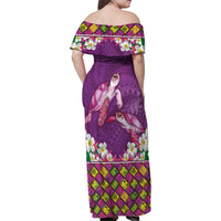 Hawaiian Lei Turtle and Plumeria Family Matching Off Shoulder Maxi Dress and Hawaiian Shirt Polynerian Art Tattoo-Mauve Color