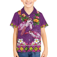 Hawaiian Lei Turtle and Plumeria Family Matching Off Shoulder Maxi Dress and Hawaiian Shirt Polynerian Art Tattoo-Mauve Color