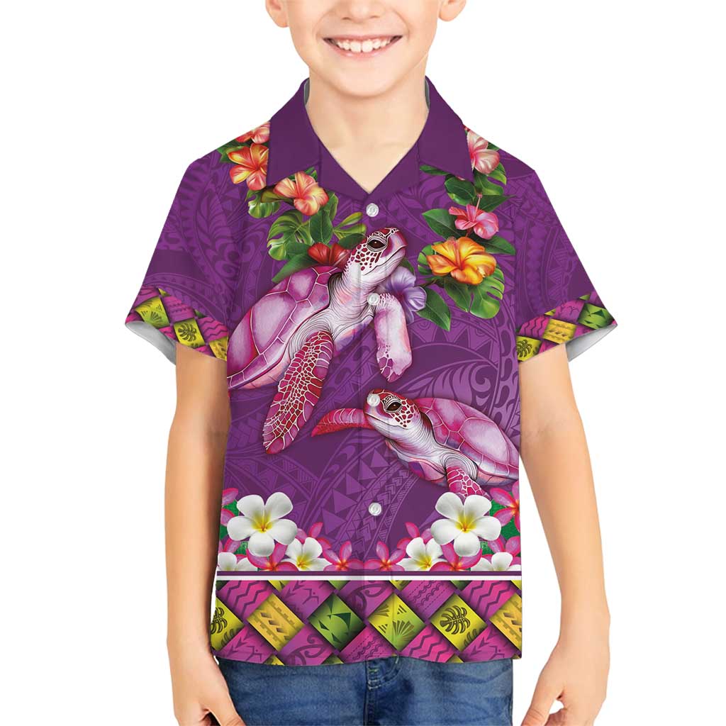 Hawaiian Lei Turtle and Plumeria Family Matching Summer Maxi Dress and Hawaiian Shirt Polynerian Art Tattoo-Mauve Color
