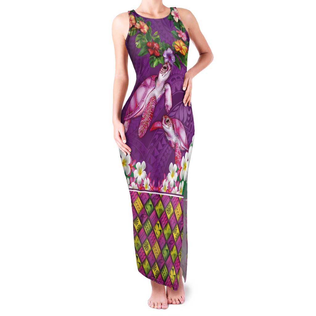 Hawaiian Lei Turtle and Plumeria Family Matching Tank Maxi Dress and Hawaiian Shirt Polynerian Art Tattoo-Mauve Color