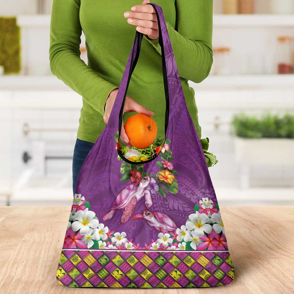 Hawaiian Lei Turtle and Plumeria Grocery Bag Polynerian Art Tattoo-Mauve Color