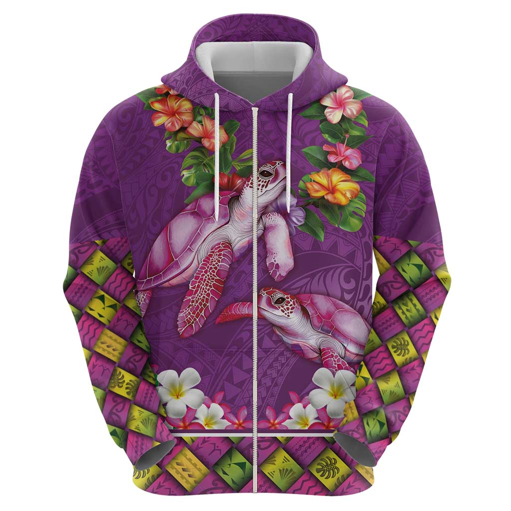 Hawaiian Lei Turtle and Plumeria Hoodie Polynerian Art Tattoo-Mauve Color