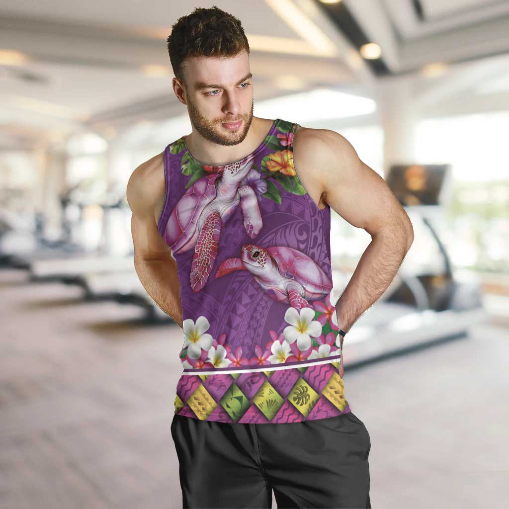 Hawaiian Lei Turtle and Plumeria Men Tank Top Polynerian Art Tattoo-Mauve Color