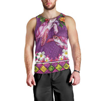Hawaiian Lei Turtle and Plumeria Men Tank Top Polynerian Art Tattoo-Mauve Color