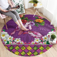 Hawaiian Lei Turtle and Plumeria Round Carpet Polynerian Art Tattoo-Mauve Color