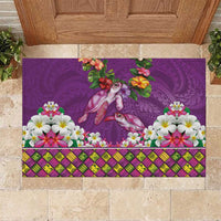 Hawaiian Lei Turtle and Plumeria Rubber Doormat Polynerian Art Tattoo-Mauve Color