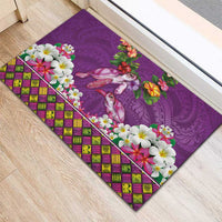 Hawaiian Lei Turtle and Plumeria Rubber Doormat Polynerian Art Tattoo-Mauve Color