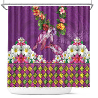 Hawaiian Lei Turtle and Plumeria Shower Curtain Polynerian Art Tattoo-Mauve Color