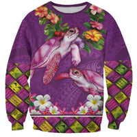 Hawaiian Lei Turtle and Plumeria Sweatshirt Polynerian Art Tattoo-Mauve Color