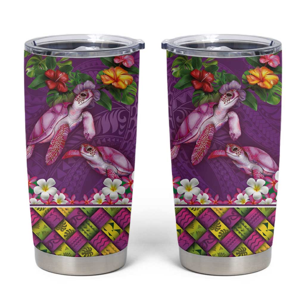 Hawaiian Lei Turtle and Plumeria Tumbler Cup Polynerian Art Tattoo-Mauve Color