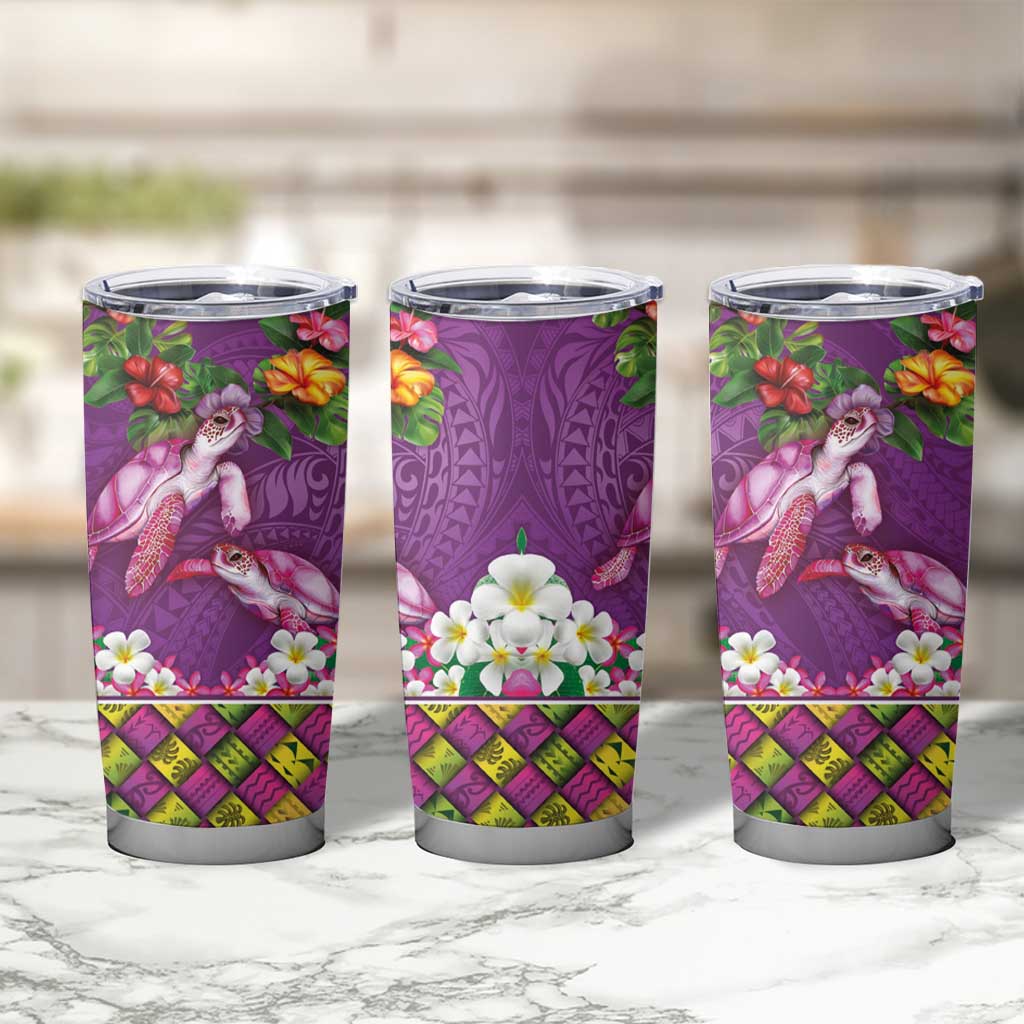 Hawaiian Lei Turtle and Plumeria Tumbler Cup Polynerian Art Tattoo-Mauve Color
