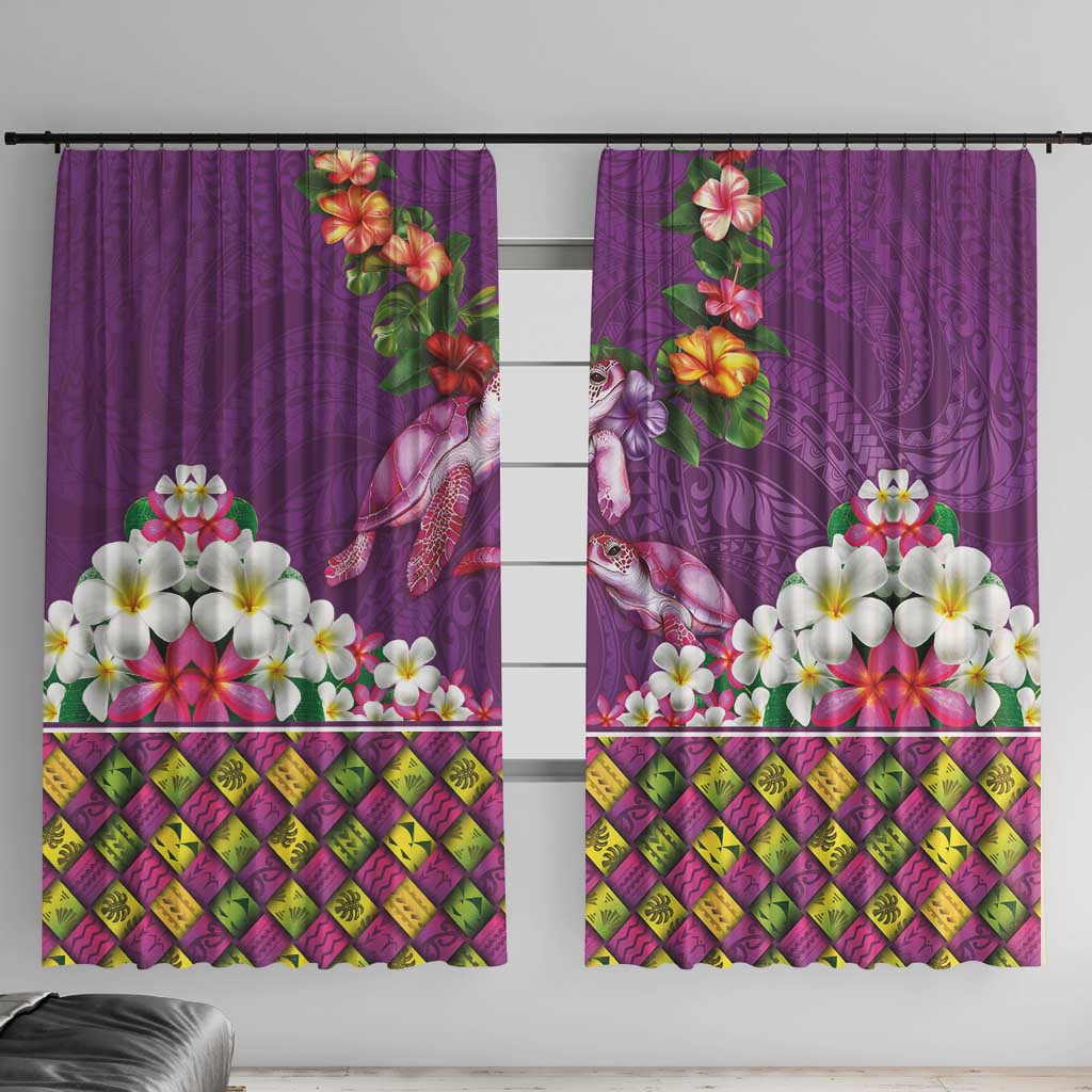 Hawaiian Lei Turtle and Plumeria Window Curtain Polynerian Art Tattoo-Mauve Color