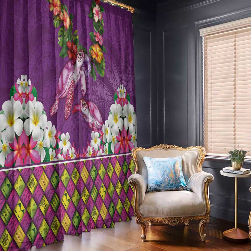 Hawaiian Lei Turtle and Plumeria Window Curtain Polynerian Art Tattoo-Mauve Color