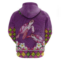 Hawaiian Lei Turtle and Plumeria Zip Hoodie Polynerian Art Tattoo-Mauve Color
