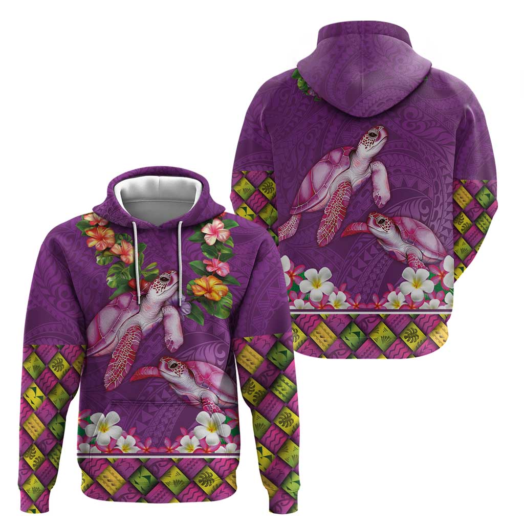 Hawaiian Lei Turtle and Plumeria Zip Hoodie Polynerian Art Tattoo-Mauve Color