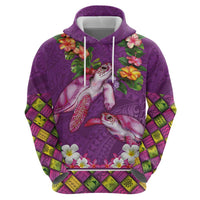 Hawaiian Lei Turtle and Plumeria Zip Hoodie Polynerian Art Tattoo-Mauve Color