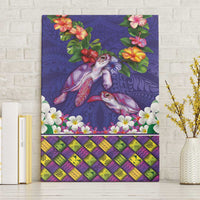 Hawaiian Lei Turtle and Plumeria Canvas Wall Art Polynerian Art Tattoo-Navy Color