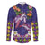 Hawaiian Lei Turtle and Plumeria Family Matching Long Sleeve Bodycon Dress and Hawaiian Shirt Polynerian Art Tattoo-Navy Color