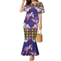 Hawaiian Lei Turtle and Plumeria Family Matching Mermaid Dress and Hawaiian Shirt Polynerian Art Tattoo-Navy Color