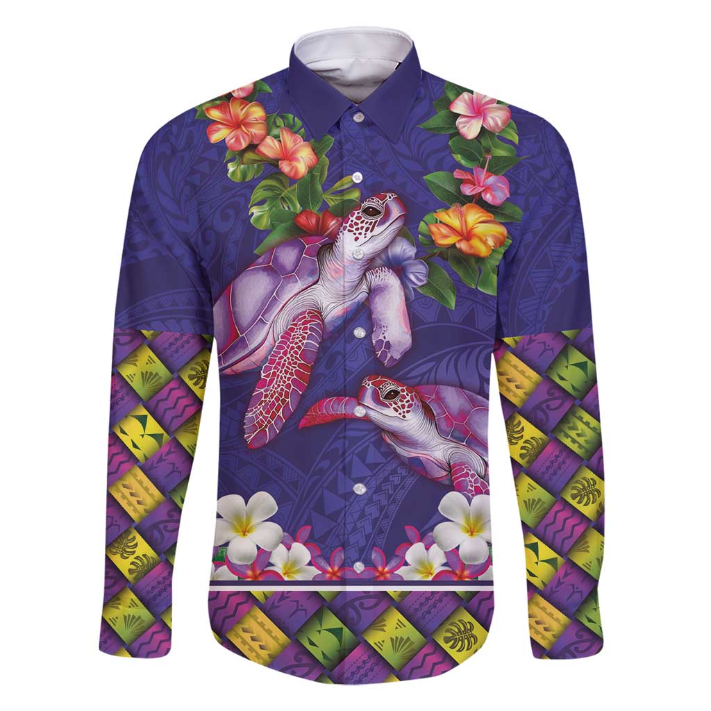 Hawaiian Lei Turtle and Plumeria Family Matching Off Shoulder Short Dress and Hawaiian Shirt Polynerian Art Tattoo-Navy Color