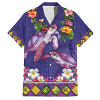 Hawaiian Lei Turtle and Plumeria Hawaiian Shirt Polynerian Art Tattoo-Navy Color