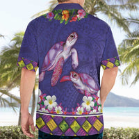 Hawaiian Lei Turtle and Plumeria Hawaiian Shirt Polynerian Art Tattoo-Navy Color