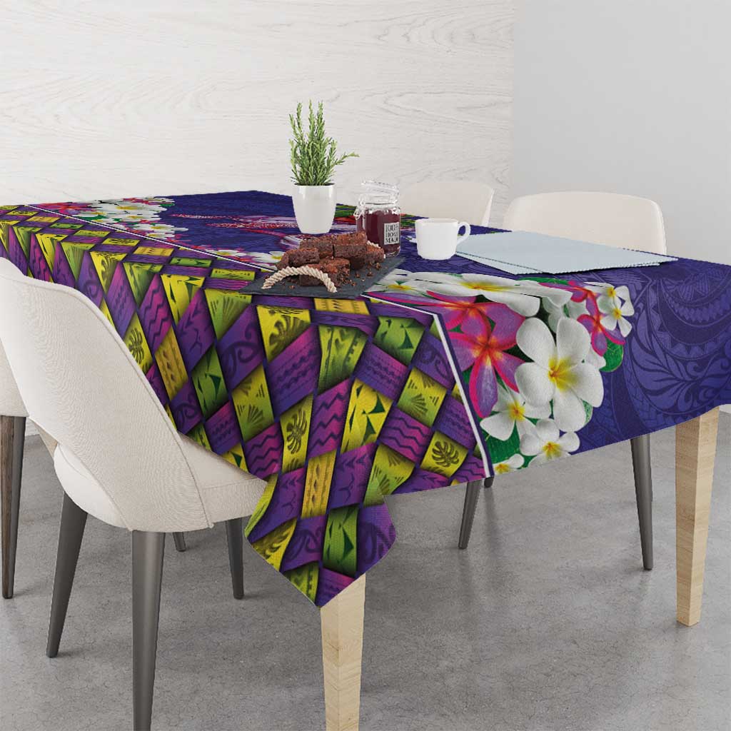 Hawaiian Lei Turtle and Plumeria Tablecloth Polynerian Art Tattoo-Navy Color