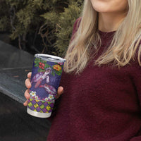 Hawaiian Lei Turtle and Plumeria Tumbler Cup Polynerian Art Tattoo-Navy Color