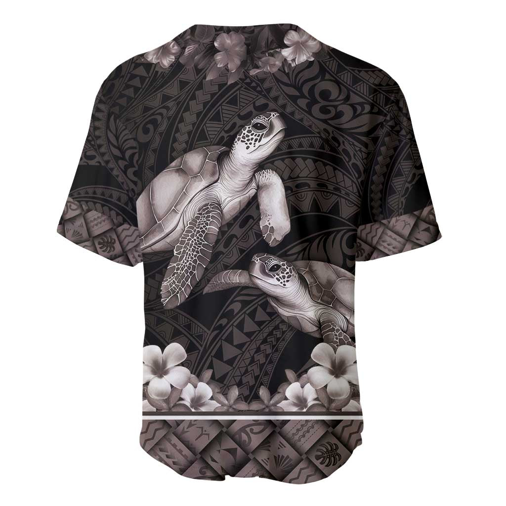 Hawaiian Lei Turtle and Plumeria Baseball Jersey Polynerian Art Tattoo-Grayscale Mode