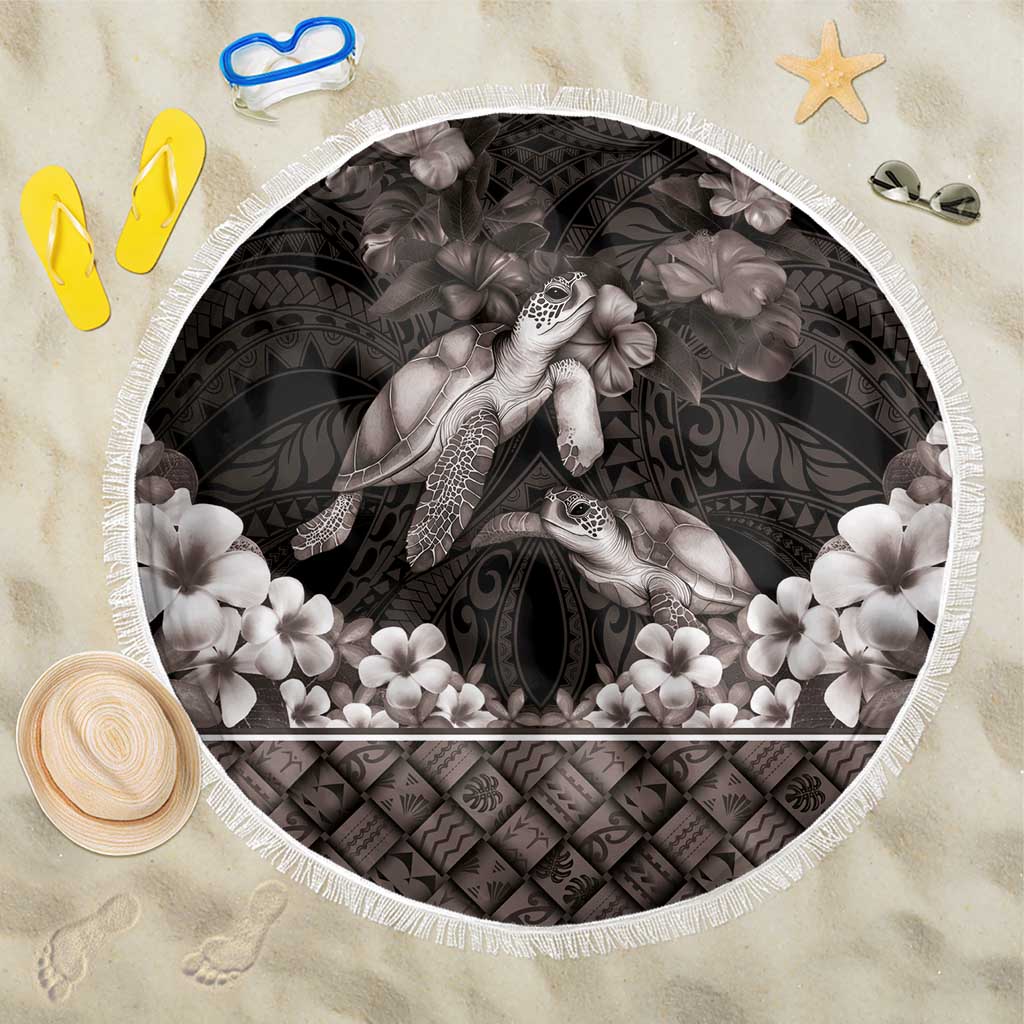 Hawaiian Lei Turtle and Plumeria Beach Blanket Polynerian Art Tattoo-Grayscale Mode