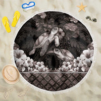 Hawaiian Lei Turtle and Plumeria Beach Blanket Polynerian Art Tattoo-Grayscale Mode
