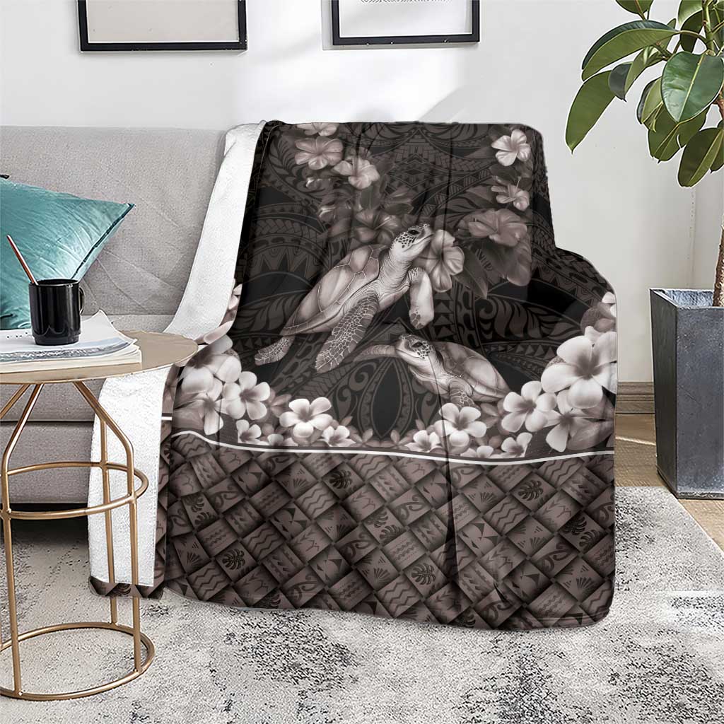 Hawaiian Lei Turtle and Plumeria Blanket Polynerian Art Tattoo-Grayscale Mode
