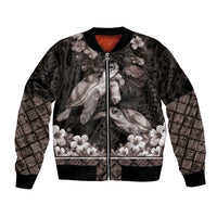 Hawaiian Lei Turtle and Plumeria Bomber Jacket Polynerian Art Tattoo-Grayscale Mode
