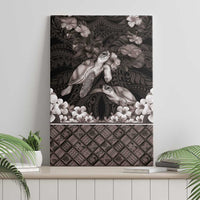 Hawaiian Lei Turtle and Plumeria Canvas Wall Art Polynerian Art Tattoo-Grayscale Mode
