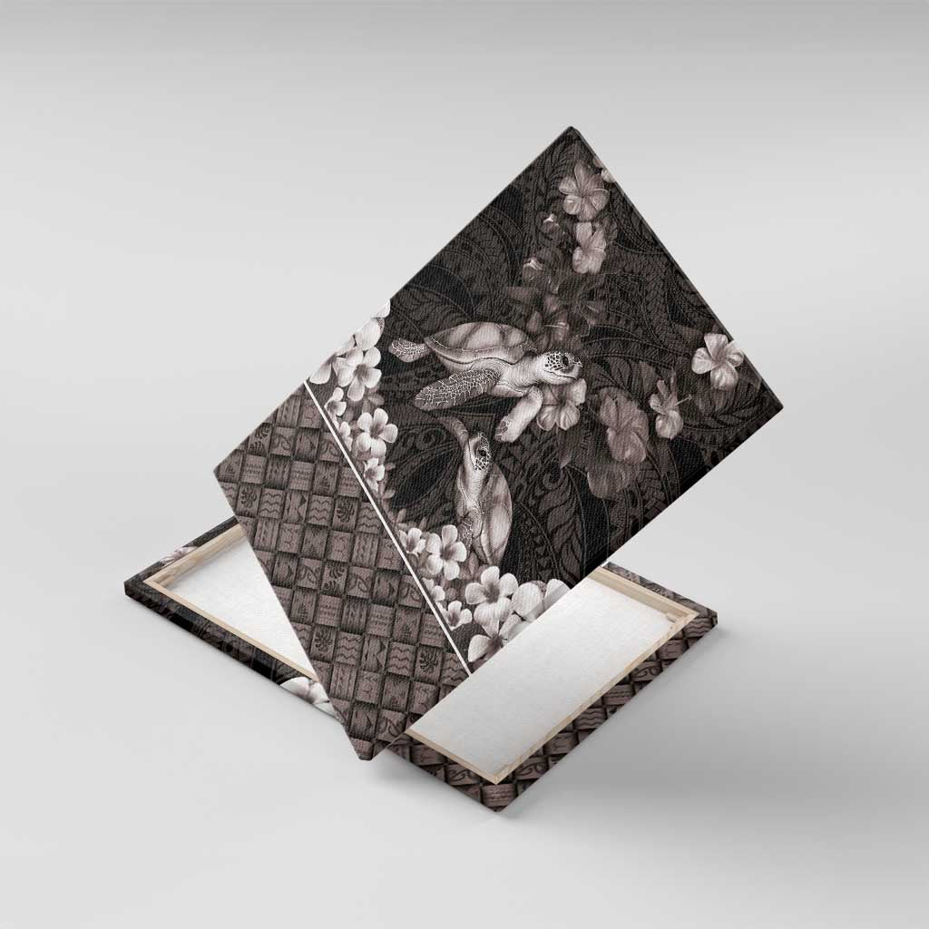 Hawaiian Lei Turtle and Plumeria Canvas Wall Art Polynerian Art Tattoo-Grayscale Mode