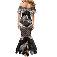 Hawaiian Lei Turtle and Plumeria Family Matching Mermaid Dress and Hawaiian Shirt Polynerian Art Tattoo-Grayscale Mode