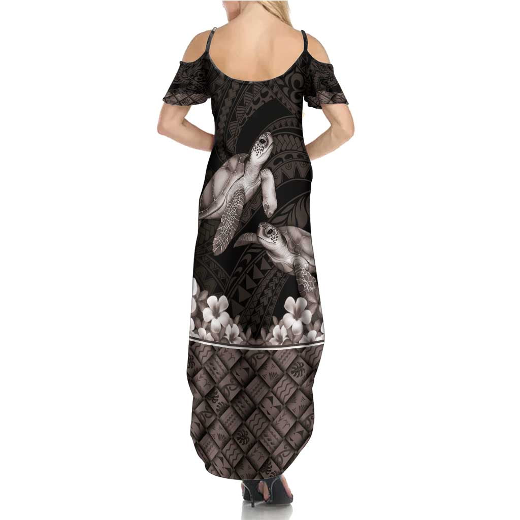 Hawaiian Lei Turtle and Plumeria Family Matching Summer Maxi Dress and Hawaiian Shirt Polynerian Art Tattoo-Grayscale Mode