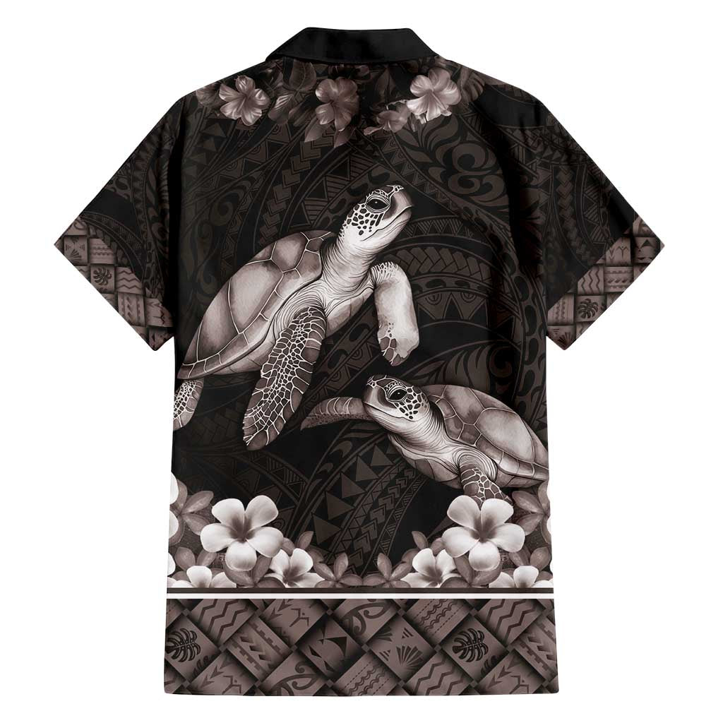 Hawaiian Lei Turtle and Plumeria Family Matching Tank Maxi Dress and Hawaiian Shirt Polynerian Art Tattoo-Grayscale Mode