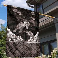Hawaiian Lei Turtle and Plumeria Garden Flag Polynerian Art Tattoo-Grayscale Mode