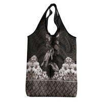 Hawaiian Lei Turtle and Plumeria Grocery Bag Polynerian Art Tattoo-Grayscale Mode