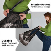 Hawaiian Lei Turtle and Plumeria Grocery Bag Polynerian Art Tattoo-Grayscale Mode