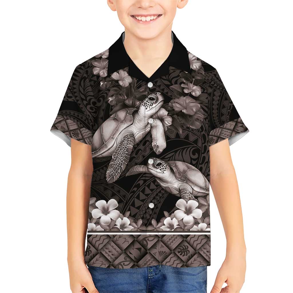Hawaiian Lei Turtle and Plumeria Hawaiian Shirt Polynerian Art Tattoo-Grayscale Mode