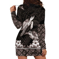 Hawaiian Lei Turtle and Plumeria Hoodie Dress Polynerian Art Tattoo-Grayscale Mode