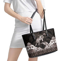 Hawaiian Lei Turtle and Plumeria Leather Tote Bag Polynerian Art Tattoo-Grayscale Mode LT03 - Polynesian Pride