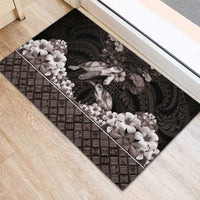 Hawaiian Lei Turtle and Plumeria Rubber Doormat Polynerian Art Tattoo-Grayscale Mode